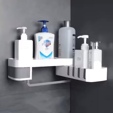Pebble PVC Self-Adhesive Bathroom Shelf: Versatile for Bathroom & Kitchen | Corner Shelf Option Included