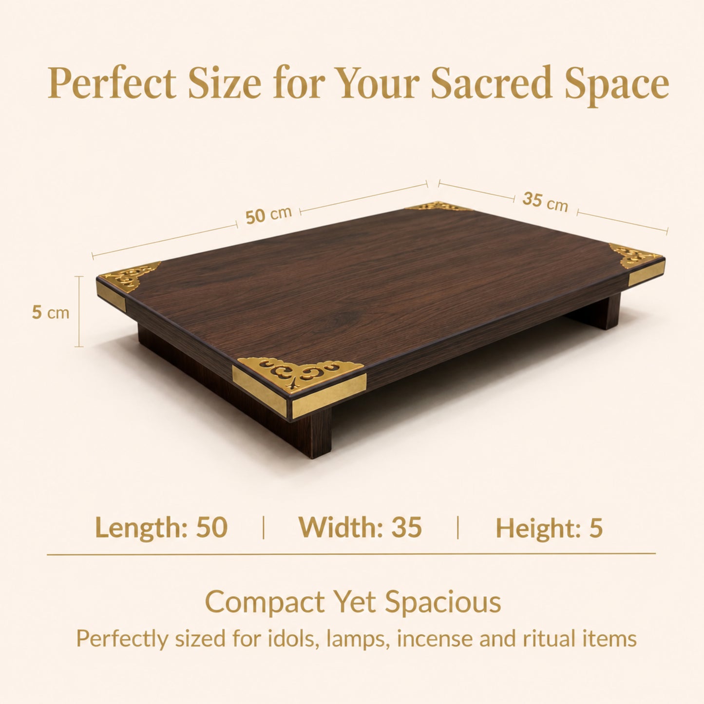 Wooden Pooja Chowki (50x35) Brown
