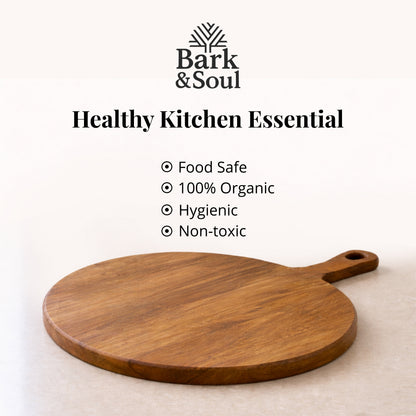 Bark & Soul Teakwood Chopping Board Round Premium Wooden Cutting Board