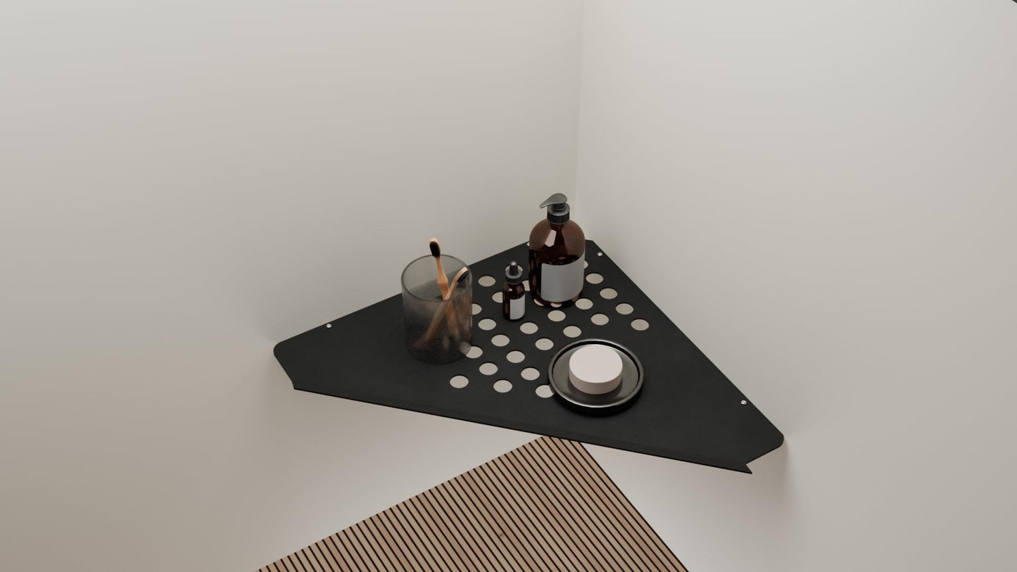 Geeth Influence Shimmery Aluminium Corner Shelf Black 300x300 MM , #6045 AL