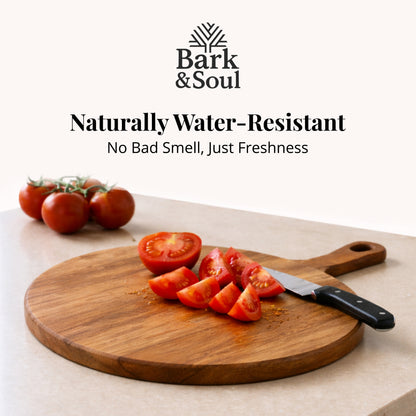 Bark & Soul Teakwood Chopping Board Round Premium Wooden Cutting Board