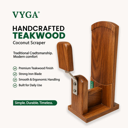 Vyga Bold Handmade Teak Wood Coconut Scraper – Handcrafted in Kerala 🥥✨