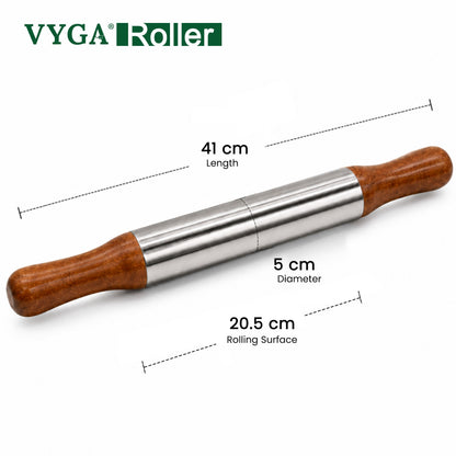 VYGA Stainless Steel Rolling Pin with Premium Teak Wood Handle