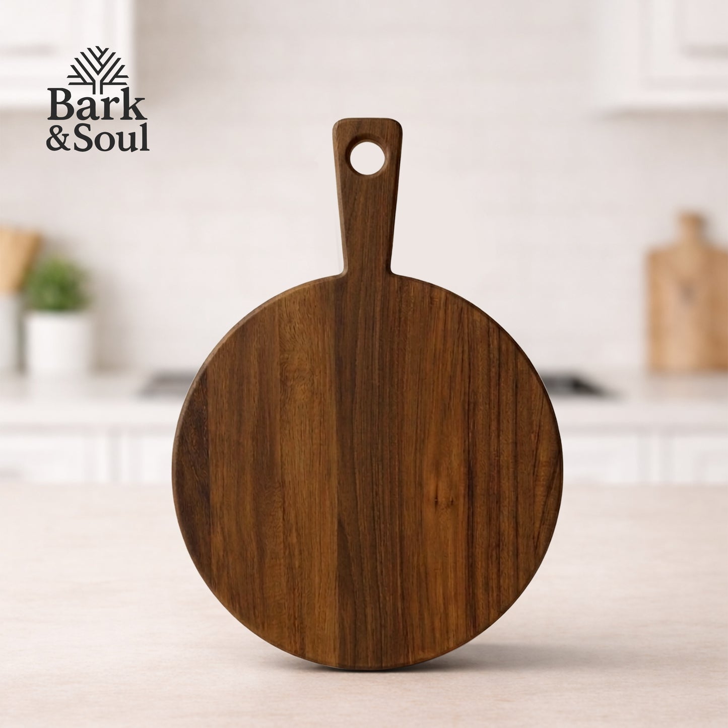 Bark & Soul Teakwood Chopping Board Round Premium Wooden Cutting Board