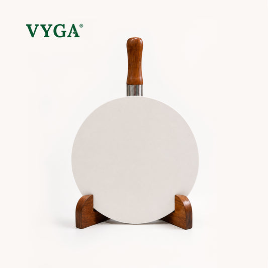 Vyga Queen Granite Chakla Belan Set with Stainless Steel Roller & Teakwood Handles | Premium Roti Maker Board with Stand & Anti-Slip Grip Pad