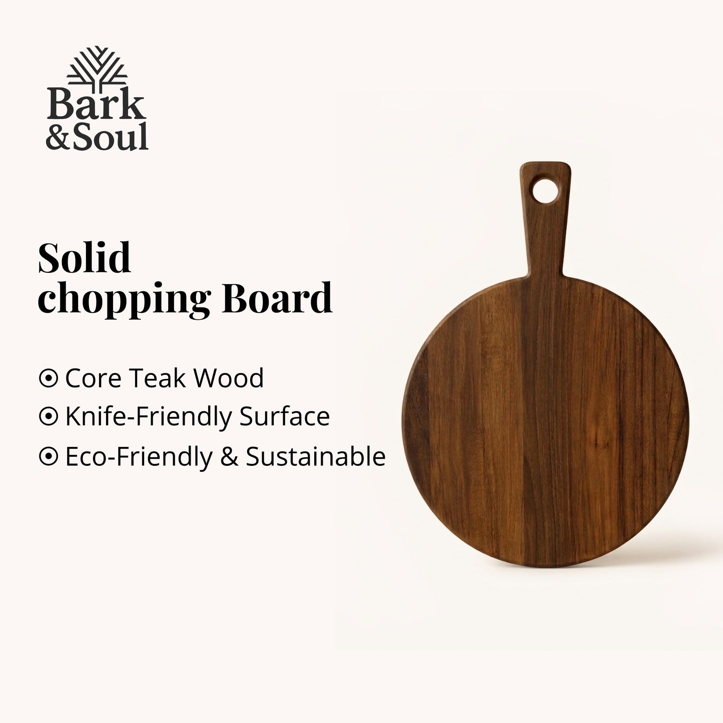 Bark & Soul Teakwood Chopping Board Round Premium Wooden Cutting Board