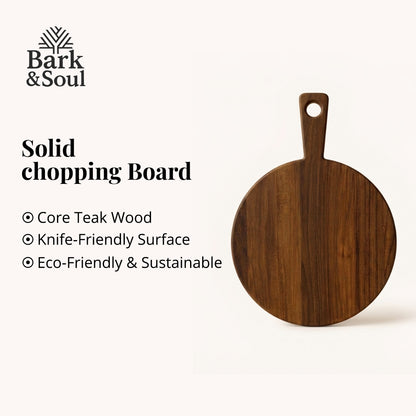Bark & Soul Teakwood Chopping Board Round Premium Wooden Cutting Board