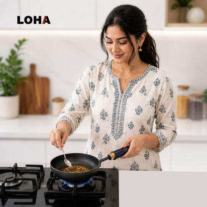 Loha Pre-Seasoned Tadka Pan, Compatible with Gas | Toxin-Free, Chemical Coating-Free
