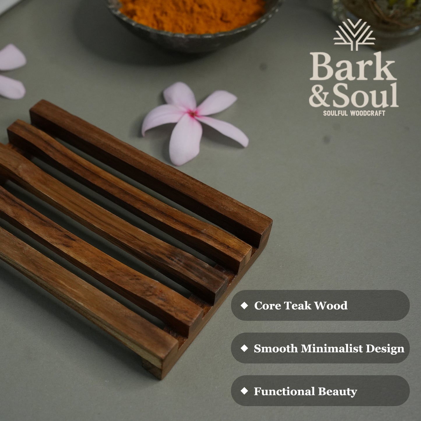 Bark and Soul Teak Wood Soap Dish