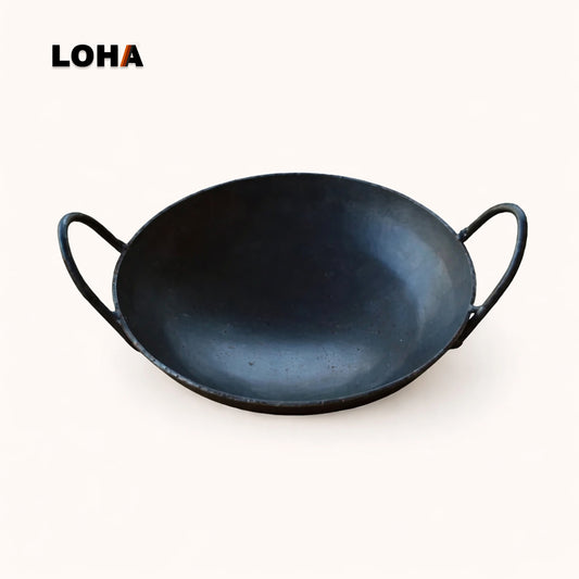 Loha Cast Iron Kadai | Deep Fry Pan with Strong Handles | 9 Inch