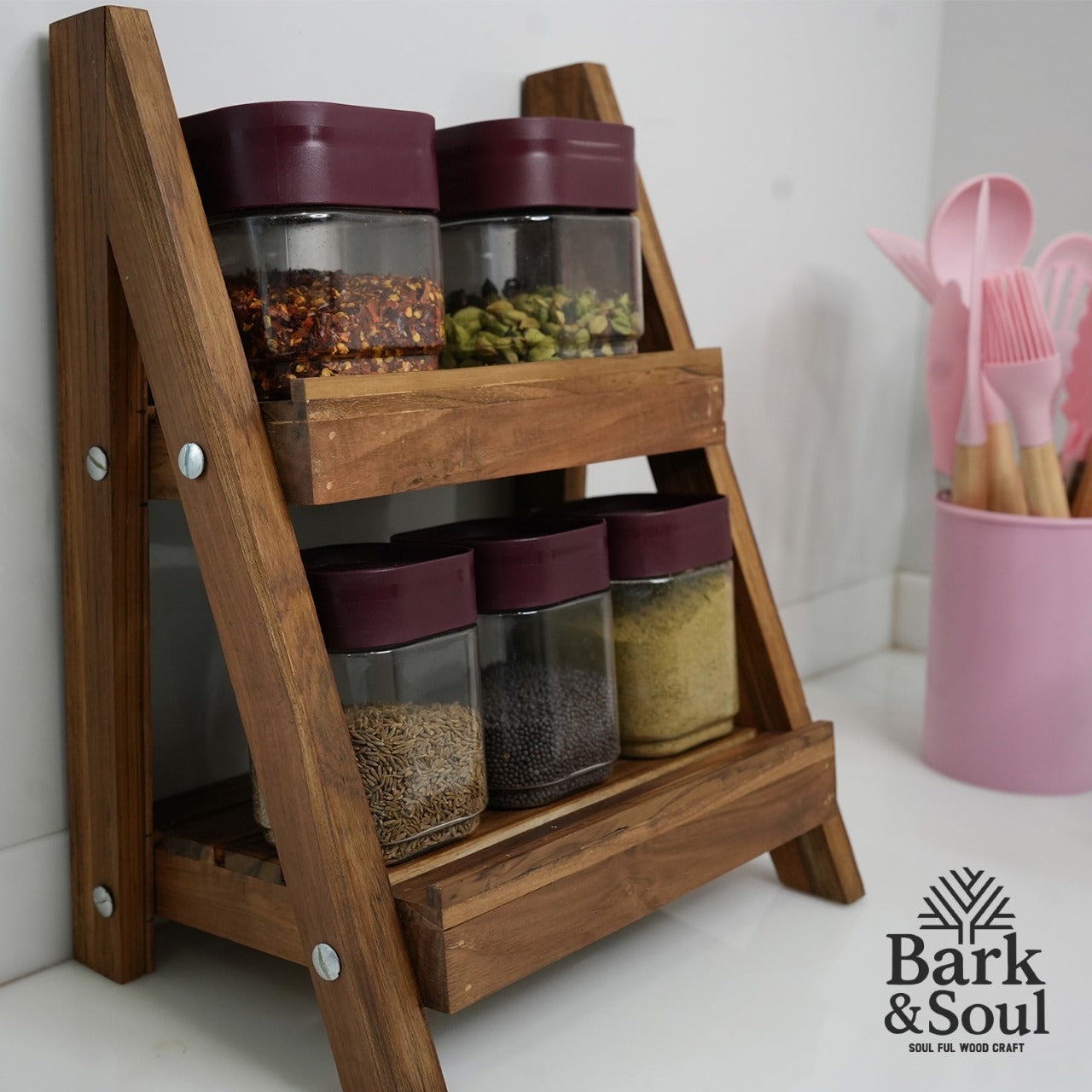 Brak & Soul Handmade Teak Wood Spice Rack