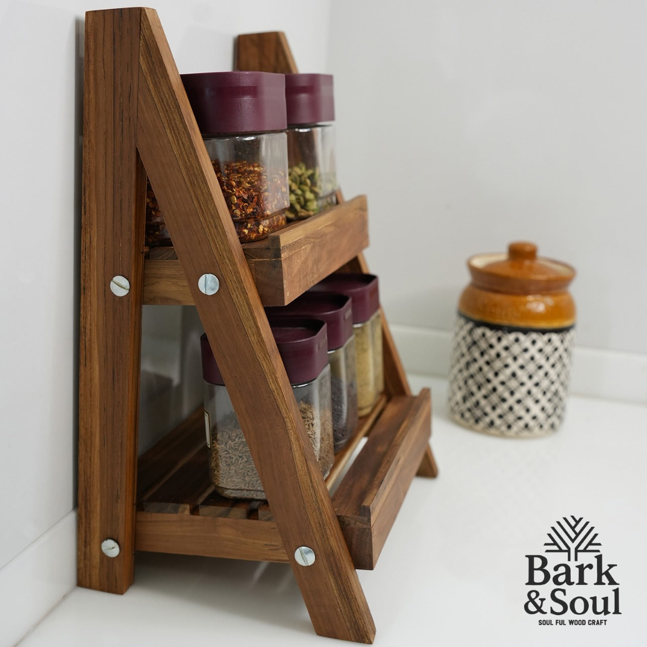 Brak & Soul Handmade Teak Wood Spice Rack
