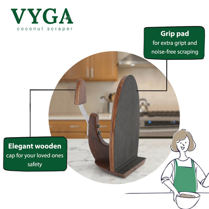 Vyga CURVE Premium Teak Wood Coconut Scraper — Handcrafted in Kerala 🥥✨