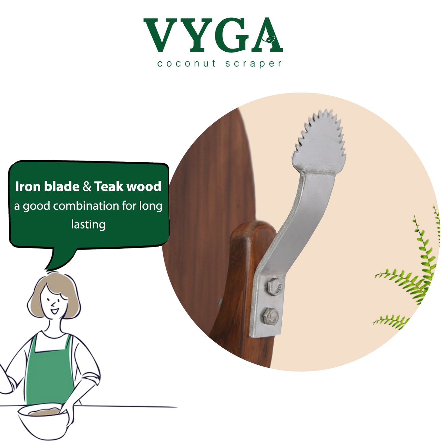 Vyga CURVE Premium Teak Wood Coconut Scraper — Handcrafted in Kerala 🥥✨