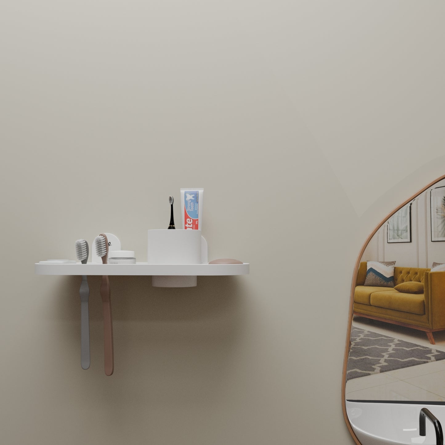 Leo 3 in 1 ABS Wall Shelf | Soap Dish, Tooth Brush Holder and Tumbler Holder in One| White Multipurpose Wall Shelf