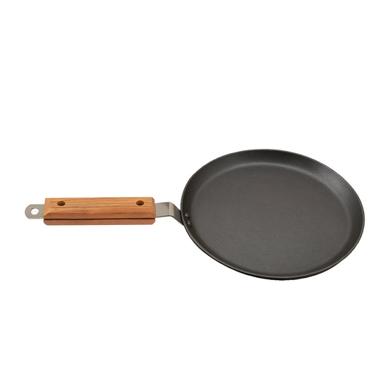 Cast Iron Dosa Tawa Round Wooden Handle Traditional Heavy Duty Cooking Pan
