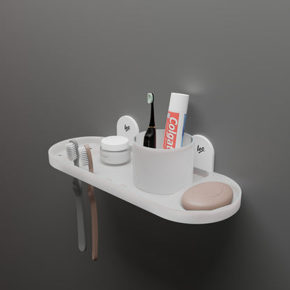 Leo 3 in 1 ABS Wall Shelf | Soap Dish, Tooth Brush Holder and Tumbler Holder in One| White Multipurpose Wall Shelf