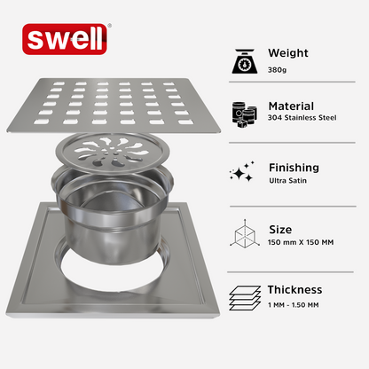Swell Floor Drain PM 1002 | Satin Chrome